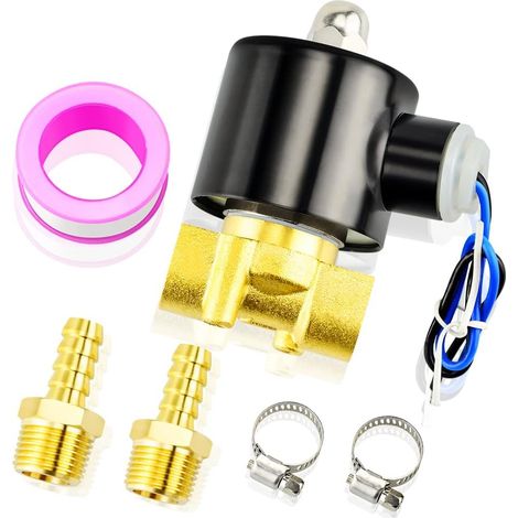 1/4" BSP 12V Électrovanne électrique en laiton avec connecteur cannelé, adaptée pour l'eau, l'air, le carburant, le gaz fermé (1/5)