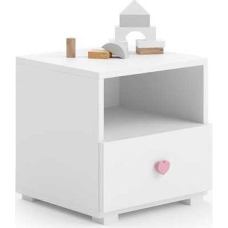 Comodino per cameretta Emi bianco con maniglia a cuore rosa (1/4)