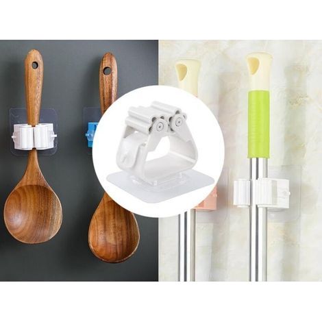 Accroches murales pour balais et raclettes – Lot de 2 supports adhésifs ultra-résistants, sans perçage, noir mat (1/3)