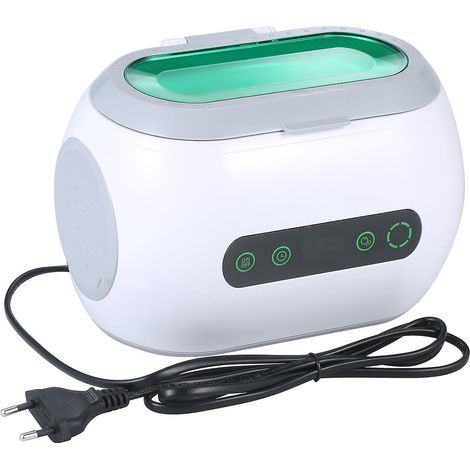 Nettoyeur à ultrasons numérique 600 ml avec fonction de dégazage, nettoyeur de lunettes domestique avec prise en acier inoxydable (UE) – Blanc