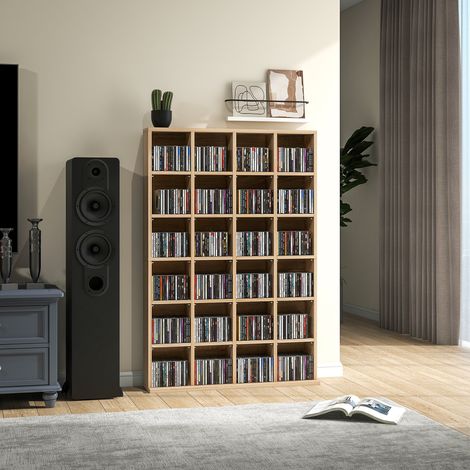 Meuble de rangement multimédia 456 CD/ 336 DVD - bibliothèque en bois avec étagères réglables 89 x 130.5 cm bois naturel