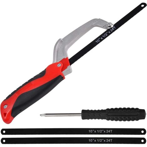Mini scie à métaux avec 2 lames bimétalliques HSS de 10 pouces Scie à découper Aluminium Petite scie à métaux Outil de coupe manuel domestique (1/4)