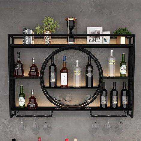 Porte-Bouteilles Muraux, Casier À Vin pour Bar, Etagere À Vin Mural, Étagères Polyvalentes en Métal, Étagère À Vin Suspendu, Etagere Murale Cuisine, Porte-Verre À Pied pour La (1/5)