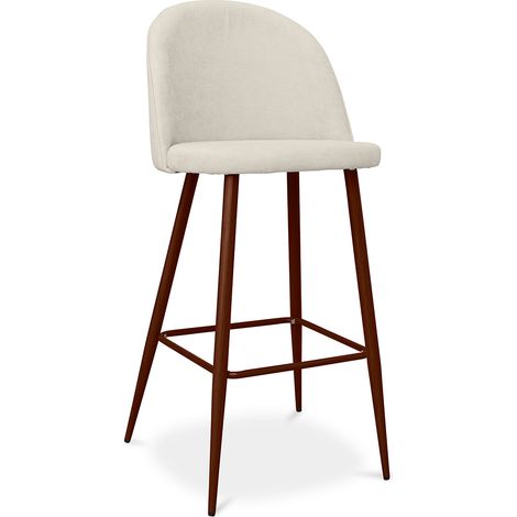 Privatefloor – Tabouret de bar rembourré en tissu – Hauteur 76cm – Style scandinave – Pieds métal effet bois – Confort optimal avec dossier