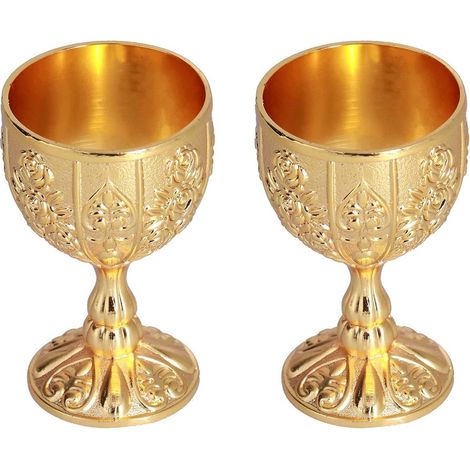 Verres à vin européens vintage - Lot de deux - Style médiéval avec relief floral - Conviennent pour le vin, la bière et autres boissons (1/5)