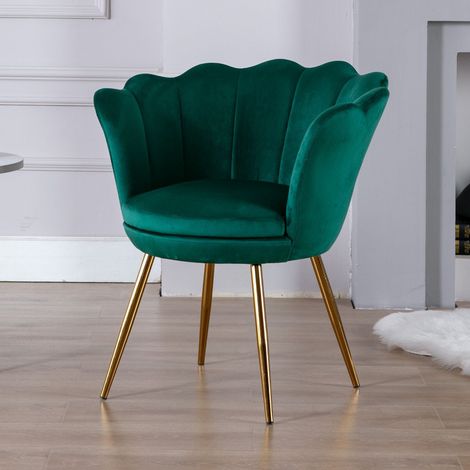 Wahson Fauteuil en Velours, Fauteuil de Salon Moderne Chaise Coquillage avec Pieds Métal Fauteuil Scandinave pour Chambre, Velours, Vert