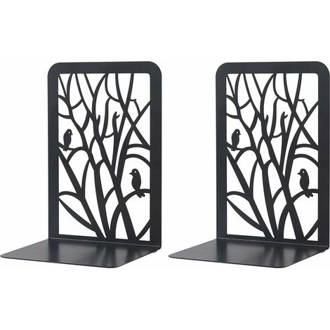 Serre-Livre Metal,1 Paires Serre-Livres Enfants,d'arbre Serre-Livres Design, pour Bureaux ,Décoratifs , Étagères,Écoles et Librairie (Noir), Lefou (1/5)