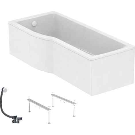 IDEAL STANDARD Connect Air Bañera con ducha a la izquierda de 170 x 80 cm + delantal + patas + desagüe, blanca