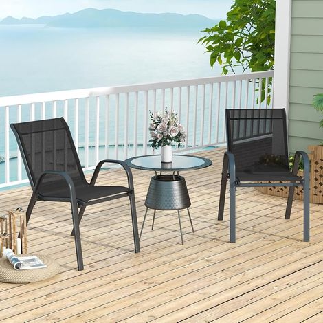 Set of 4 stackable garden chairs made of textilene and metal frame 56 x 70 x 84 cm black (1/5)