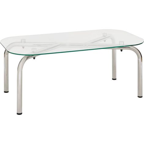 Table basse en verre transparent et pieds en métal chromé - Longueur 110 x largeur 60 x Hauteur 44,5 cm (1/4)