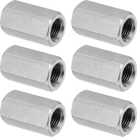 Ecrou Long M12 x 1.25 de Pas Écrou Hexagonal en Acier Inoxydable 304, 6Pcs 30mm/ 1.2" Longueur Raccords de Tige Filetés Avec Écrou de Serrage, Ton Argent (1/5)