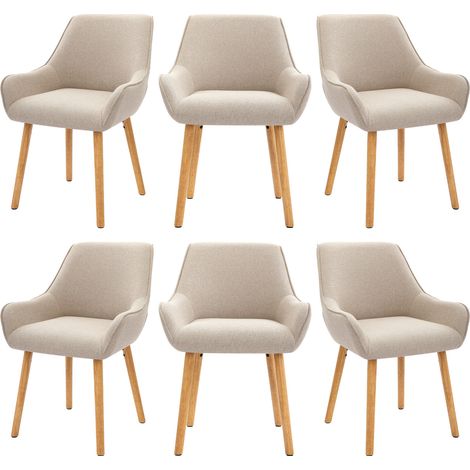 Goeurvant Sedie da pranzo Beige in Tessuto texturizzato, con braccioli, gambe in legno e imbottitura - Set da 6 (1/5)
