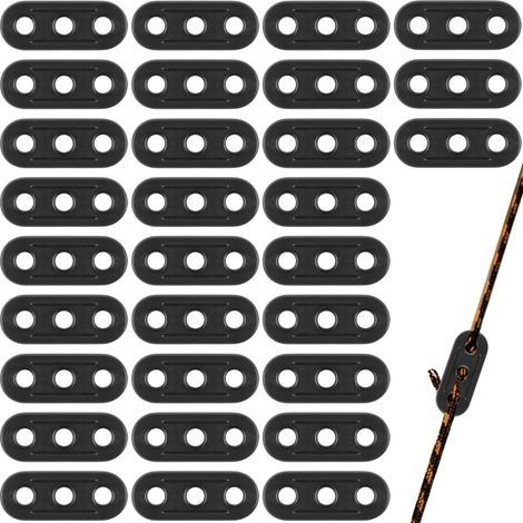 30 PCS Tendeur de Corde 3 Trous Tendeur de Cordeau, Tendeur de Corde Camping Noir, Corde Boucle Ajusteur, Tendeur de Corde Cliquet Camping pour Tente Bâche Randonnée Camping (1/5)