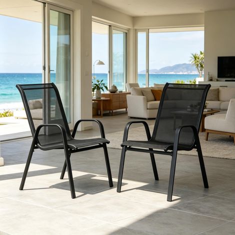Chaise de balcon et jardin à dossier haut, empilable, 2 pièces – résistante aux intempéries, confortable, idéale pour extérieur (1/4)