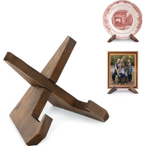1 Pièce - Support Assiette - Porte Assiette En Bois - Présentoir Pour Cadre Photo Et Livre - Design Stable Style Rustique - Usage Intérieur Et Exposition - Naturel - 12 cm (1/5)