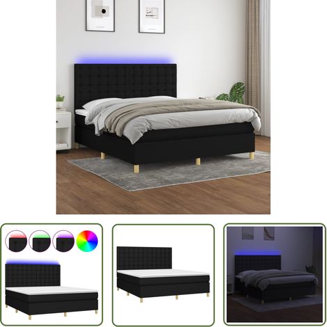 The Living Store Sommier à lattes de lit et matelas et LED Noir 180x200 cm Tissu - Lit Plateforme - Lit Design - Lit Moderne - Lit Avec Rangement - Lit Double (1/5)
