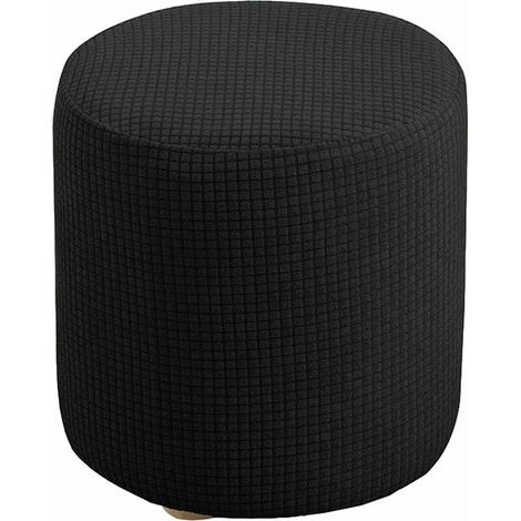 Housse de pouf extensible carrée/ronde , housse de pouf en jacquard doux pour protéger le repose-pieds, housse de pouf avec élastique en bas (couleur : noir, taille : 30 x 30 cm) (1/4)