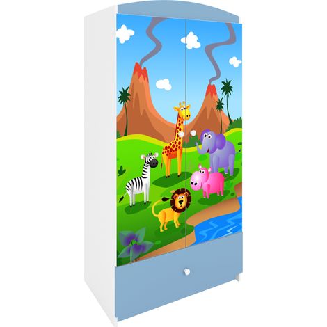 Kinderkleiderschrank mit Schublade Blau – Babydreams Safari (1/5)