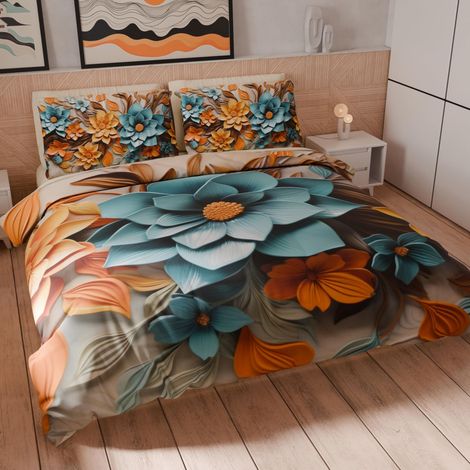 Housse de Couette 1,5 Place 200x200 cm (1 Taie 50x80 cm Incluse), Parure en Microfibre Imprimée Floral 05 16 - Fabriqué en Italie (1/5)