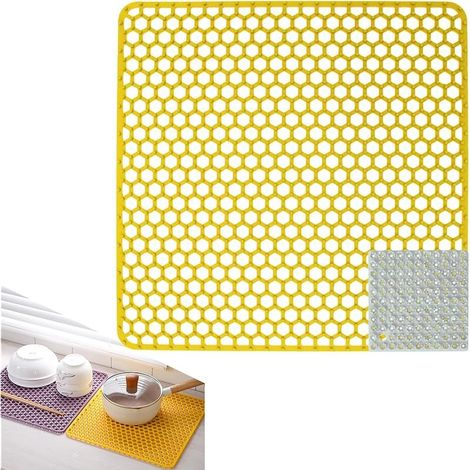 Jaune Tapis de Protection Silicone pour Évier de Cuisine, 30.530.5cm, avec Brosses de Nettoyage, Pliables Résistants à la Chaleur Antidérapants (1/5)