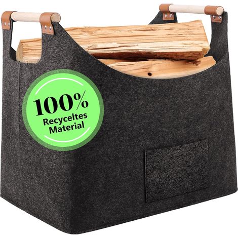 Panier à Bûches XXL 60L, Grand Sac à Bois de Cheminée en Feutre Épais, Panier de Rangement Pliable et Solide avec Poignées Renforcées, Range Bûches Intérieur, Journaux (1/5)