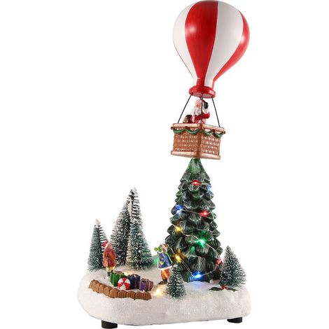 LED Weihnachts Szene - 35,5 cm - Weihnachtsmann im Heißluftballon