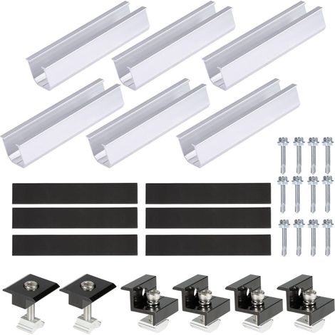 Kit de montage de panneau solaire 6 pièces – Canne solaire en aluminium (12 cm) avec pinces de 3 cm/3,5 cm Supports de montage pour toits en métal/tôle, toits plats, tôles ondulées, caravanes (1/5)