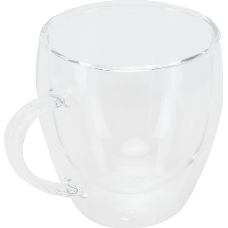 Mug en verre avec anse, transparent, à double paroi, résistant à la chaleur, 250 ml, idéal pour le café, le lait ou le thé. (1/5)
