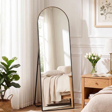 Grand Miroir sur Pied Noir 150x50 cm, Miroir Mural en Arche HD (1/5)