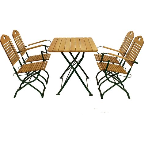 Kurgarten - Garnitur BAD TÖLZ 5-teilig (2x Stuhl, 2x Armlehnensessel, 1x Tisch 70x110cm eckig), Flachstahl grün + Robinie, klappbar (1/5)
