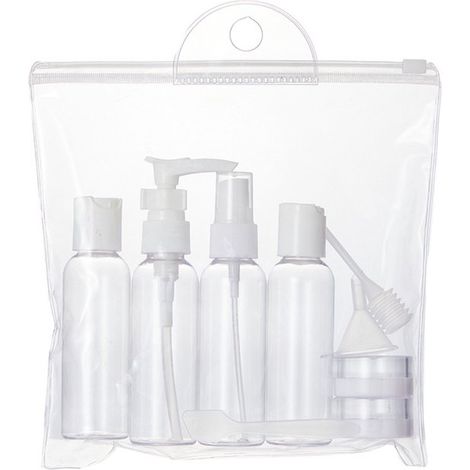 Set di 9 tazze da viaggio per liquidi, flaconi a prova di perdite, ideali per shampoo, creme gel e cosmetici, colore bianco. (1/5)