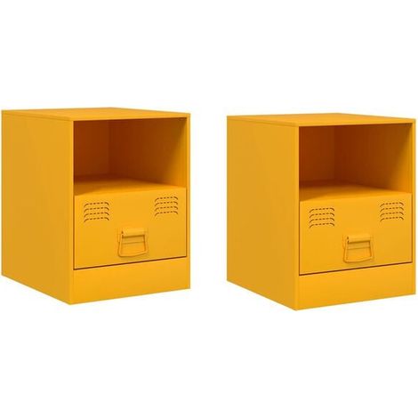 Lot de 2 Tables de Chevet en Acier, Couleur Jaune Moutarde, 34.5 x 39 x 44 cm (1/5)