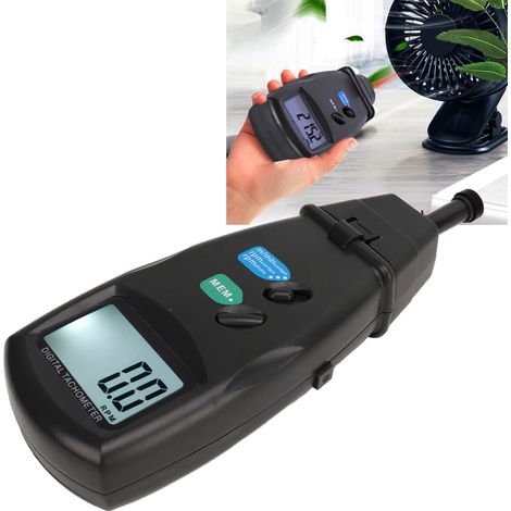 Professioneller Kontakt-Tachometer, tragbarer digitaler LCD-Tachometer, Anemometer, Tachometer mit großem Messbereich, Kontakt- + fotoelektrischer Modus. (1/5)