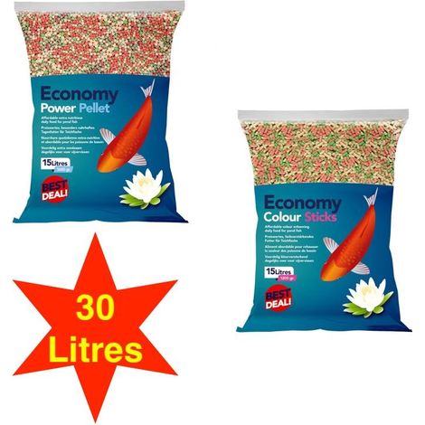 2 Sacs de Nourriture Mix En Stick et Granulés 15 L Pour Kois : Bassin Et D'Étangs