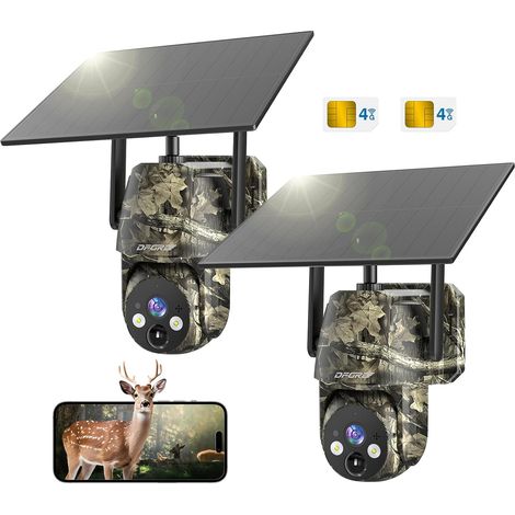 4G LTE Caméra de Chasse Solaire Extérieure sans Fil, 2K HD Caméra Surveillance avec Carte SIM, Caméra Autonome sans WiFi, Détection de Mouvement, Vision Nocturne, PTZ 360°, IP66, 2 Unités (1/5)