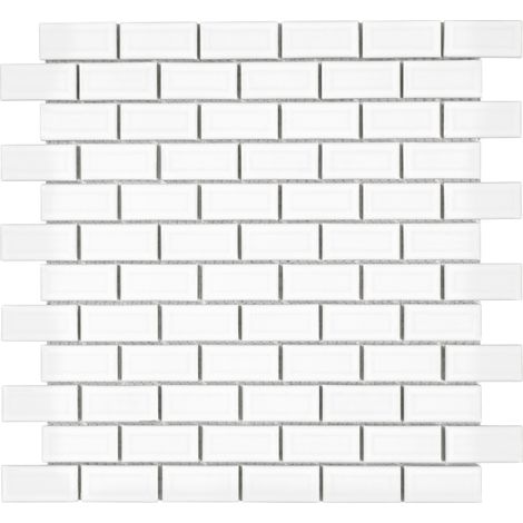 MAT INTER - Lot de 9 Mosaïques - 300x300x6mm - Tesselle 25x50 - Mosaïque "Metro" porcelaine blanc