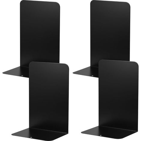 Serre-livres en métal 4 pièces, 21 x 13,5 x 9 cm, noir, robuste, antidérapant, pour enfants, maison, bureau, école (1/4)