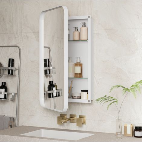 Mobile specchio con contenitore in vetro bianco OKMYHOME (1/5)