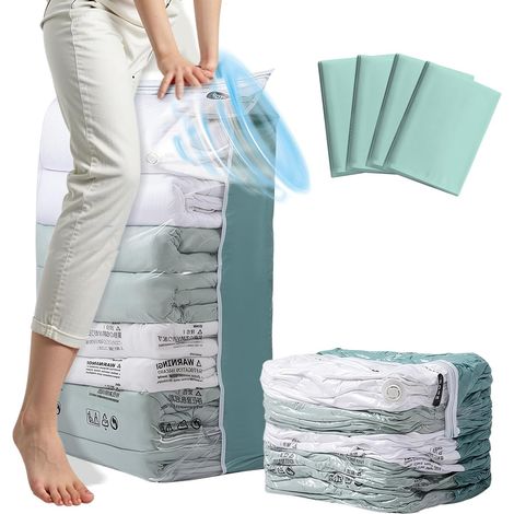 4 Pièces Sac Sous Vide Vetement Aspirateur Cube, Grande capacité (80×100×38 cm), Housse de rangement sous vide, pour Vêtements Couettes Oreillers (1/5)