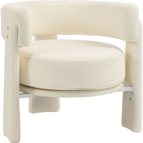 HOMCOM butaca de salón, tapizado en borreguito, con cojín lumbar, asiento profundo, acolchado grueso y reposabrazos integrados, blanco crema (1/5)