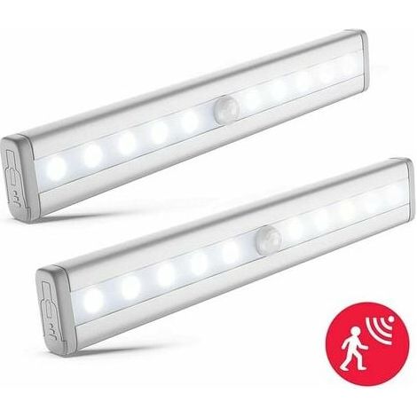 Set of 2 LED Motion Sensor Night Lights Closet Lights LED Strips Self Adhesive Powered by AAA Batteries (Not Included) Aluminum Finish (1/5)
