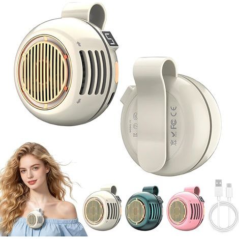 2 Mini Ventilateurs Pince USB, Ventilateurs Sans Pale 5 Vitesses pour Bureau, Voyage et Camping,Beige (1/5)