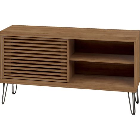 Meuble TV avec 1 porte coulissante coloris Chêne Buriti -longueur 120 x profondeur 33 x hauteur 65 cm -PEGANE- (1/5)