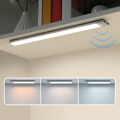 Lampe de placard à détecteur de mouvement, veilleuse sans fil rechargeable à 3 températures de couleur, lampe d'intérieur pour armoire (argent, 10 cm)
