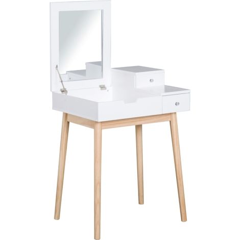 White Dressing Table with Flip-up Mirror and 2 Drawers,Stylish Makeup Desk and Writing Table for Bedroom and Living Room