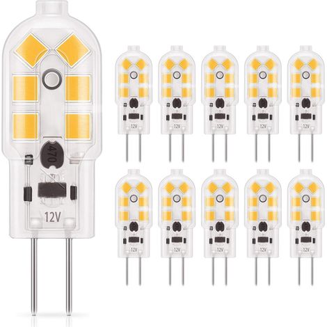 Paquete de 10 bombillas LED G4 de 1,5 W y 12 V CA/CC, luz blanca cálida de 3000 K, no regulables, para iluminación de campanas extractoras. (1/4)