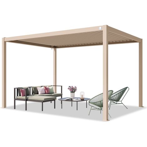 PRIMEYARD Bioklimatische Pergola 3x4 m Aluminium-Pfosten ca. 100x100 mm, Lamellendach aus Stahl, beige (1/5)