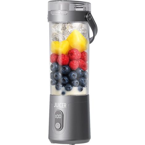 Frullatore portatile – Mini spremiagrumi USB – Frullatore personale ricaricabile per smoothie – Per casa, ufficio e viaggi – 2658395 mm – 600 ml – Grigio (1/5)