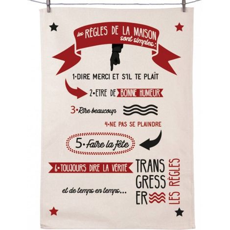 Essuie main - Règles Maison - en coton décoré