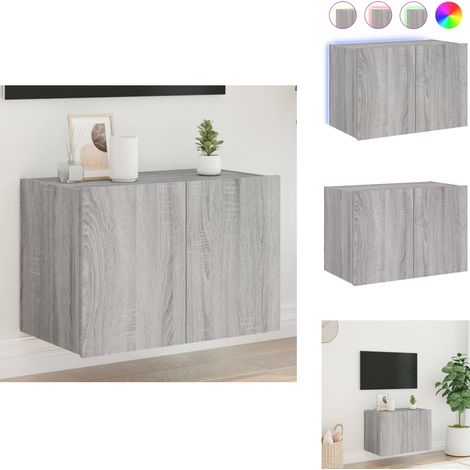 Meuble TV mural avec lumières LED sonoma gris 60x35x41 cm - Meuble Tv Mural - Armoire Tv - Étagère Murale - Éclairage Led Rgb - Rangement Mural (1/5)
